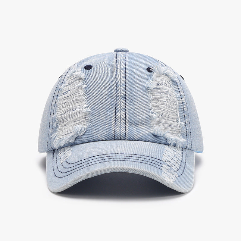 Distressed Denim Baseball Cap – Adjustable Cotton Hat in Multiple Colors