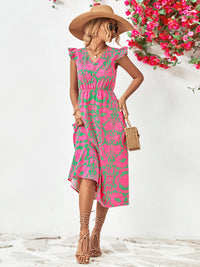 Sleeveless Ruffle Trim Midi Dress – Floral Elegance Meets Everyday Comfort