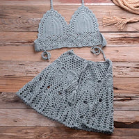 Crochet Halter Top and Skirt Set - Women's Boho Beachwear