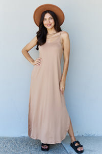 Maxi V-Neck Cami Dress with Side Slit & Pockets