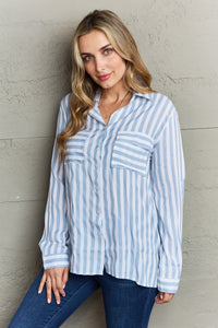 Striped Long Sleeve Collared Button-Down Shirt