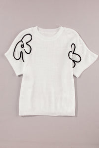 White Flower Embroidery Sweater Tee