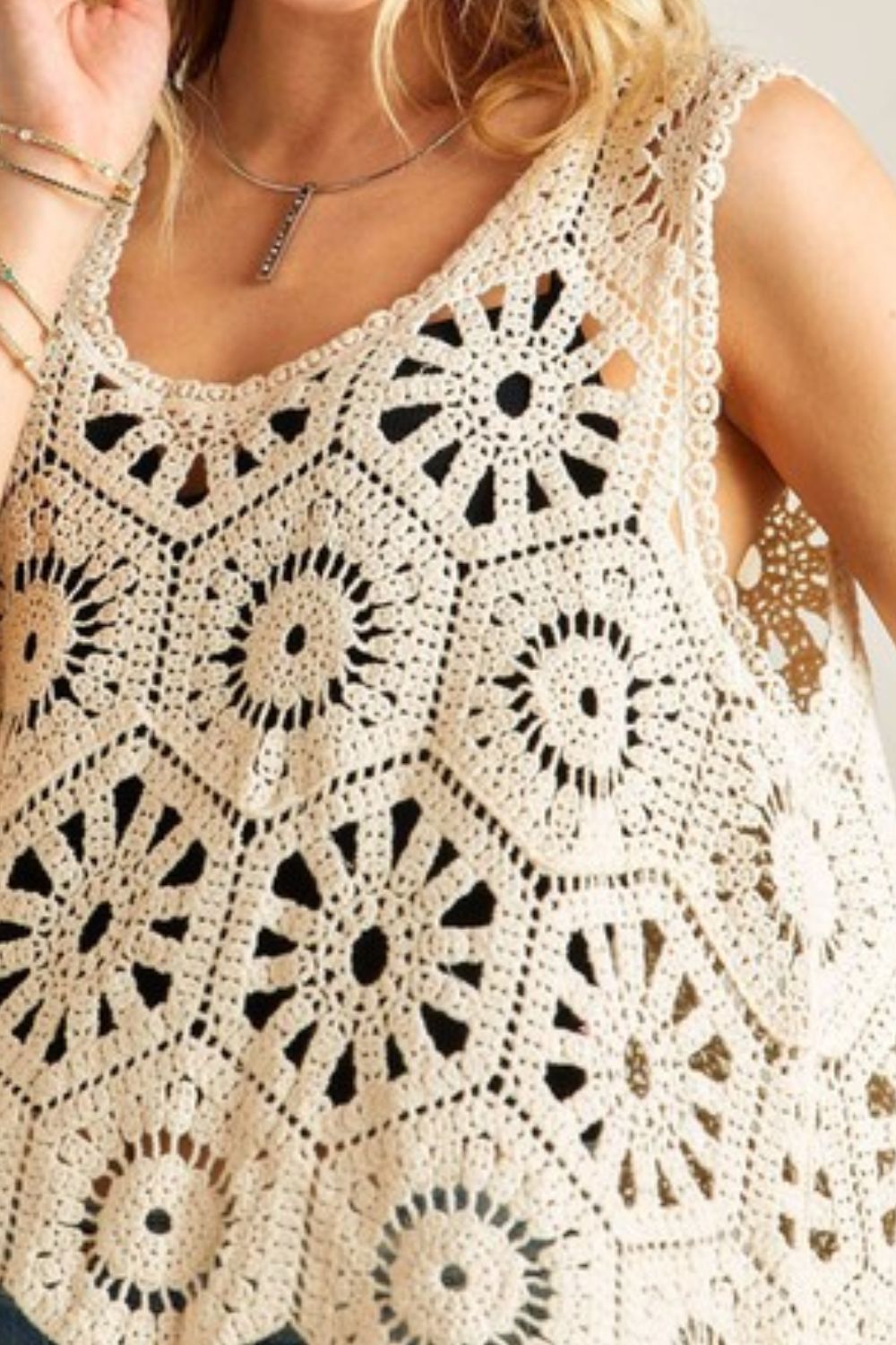 Crochet Wide Strap Tank – 100% Cotton, Boho-Chic Style