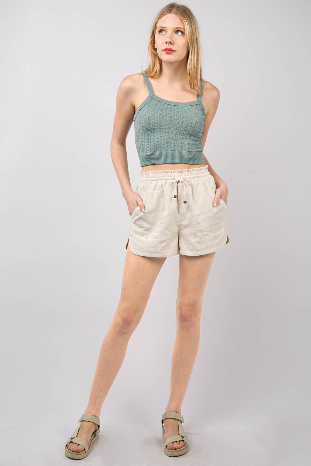 Women's Eco-Friendly Drawstring Linen Shorts with Side Pockets