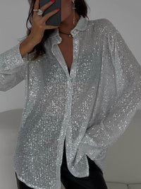 Sequin Button-Up Long Sleeve Shirt – Sparkle and Style for Any Occasion