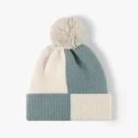 Color Block Pom-Pom Beanie – Faux Rabbit Fur Lined Winter Hat