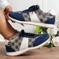 Women’s Casual PU Leather Sneakers – Flat Heel, Available in Black or Blue