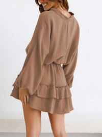 Women’s Buttoned Ruffled Mini Dress – Elegant & Flowy with Long Sleeves