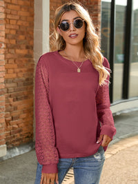 Full Size Round Neck Lace Long Sleeve T-Shirt – Elegant Style in Plus Sizes