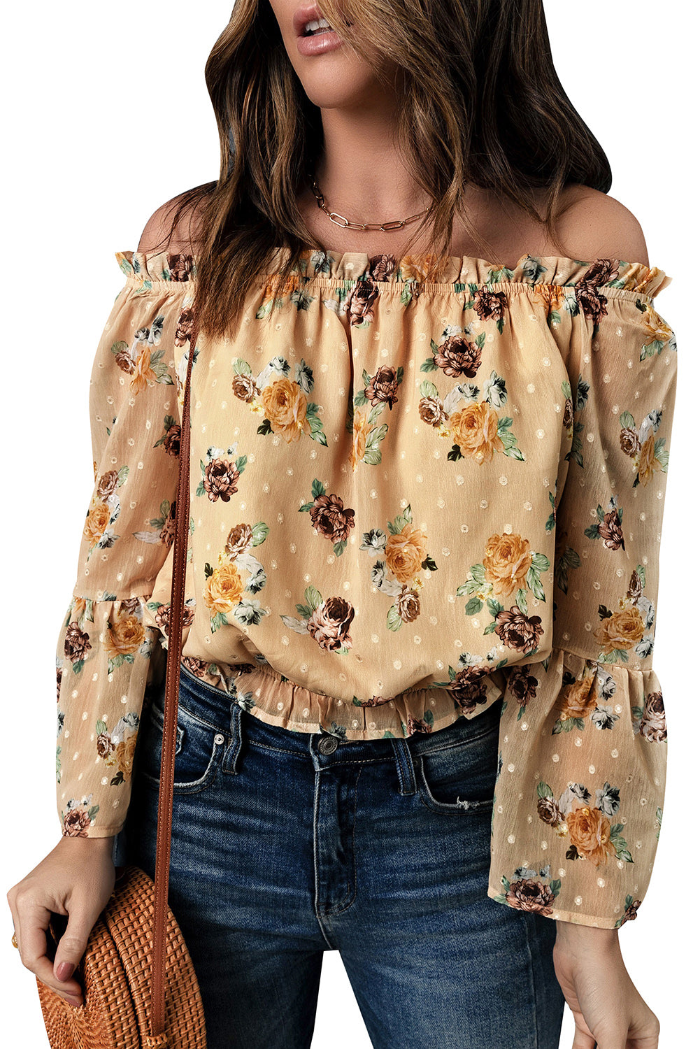 Sunlit Blossom Bell Sleeves Crop Top