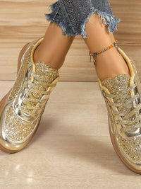 Glam Sequin PU Leather Sneakers – Lightweight Lace-Up Shoes