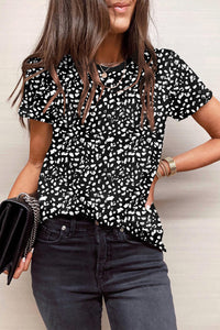 Black Cheetah Print O-neck Short Sleeve T Shirt