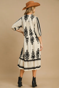 Women’s Printed Notched Neck Midi Dress – Flowy & Versatile Style