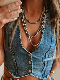 Buttoned Cropped Denim Vest – Available in Indigo, Dusty Blue, or Black