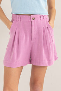 Women's High-Waist Pleated Linen Shorts – Mineral Wash Finish