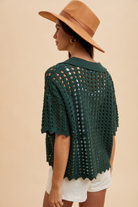 Openwork Knit Johnny Collar Cover-Up