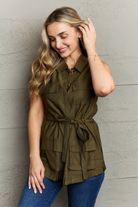 Women's Sleeveless Button Down Collared Shirt