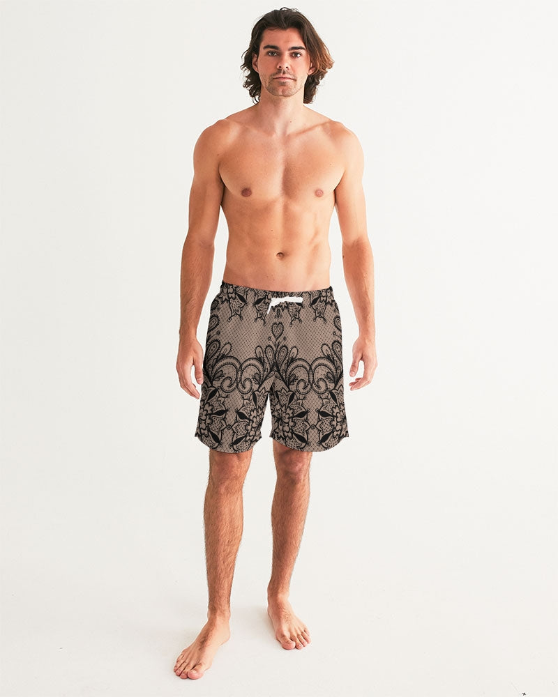 Black & Nude Lace 7" Classic Men Swim Trunk