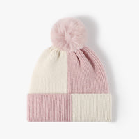 Color Block Pom-Pom Beanie – Faux Rabbit Fur Lined Winter Hat