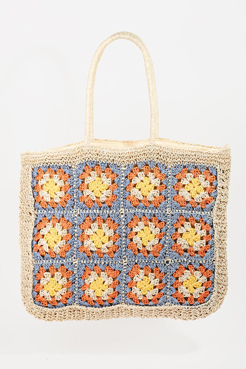 Flower Braided Tote Bag – Large Boho Woven Beach Bag