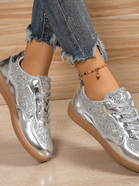 Glam Sequin PU Leather Sneakers – Lightweight Lace-Up Shoes