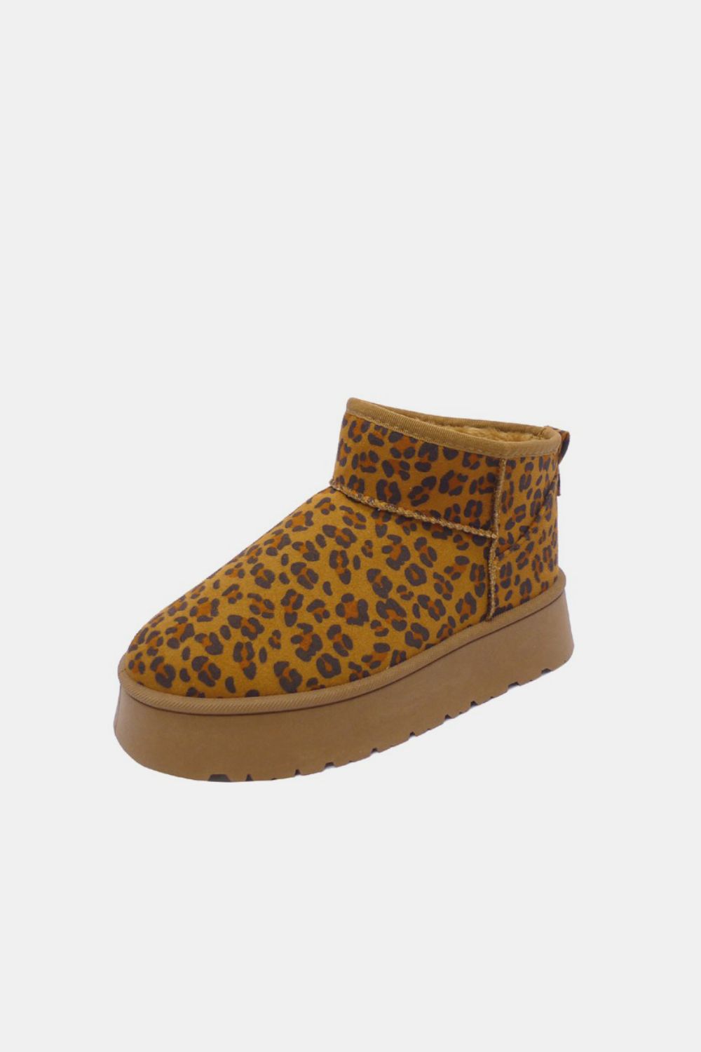 Leopard Print Suede Platform Booties – Faux Fur Lined, Flat Heel