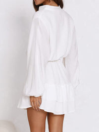 Women’s Buttoned Ruffled Mini Dress – Elegant & Flowy with Long Sleeves