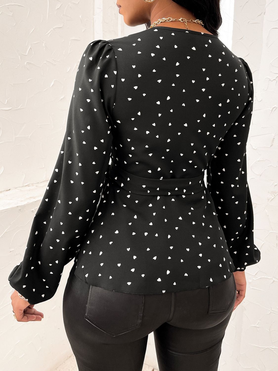 Women’s Polka Dot Wrap Blouse with Tie Waist – Elegant & Flattering Fit