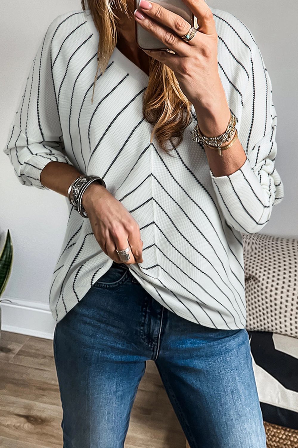 Striped V-Neck Long Sleeve Blouse – Effortless Style with Everyday Comfort