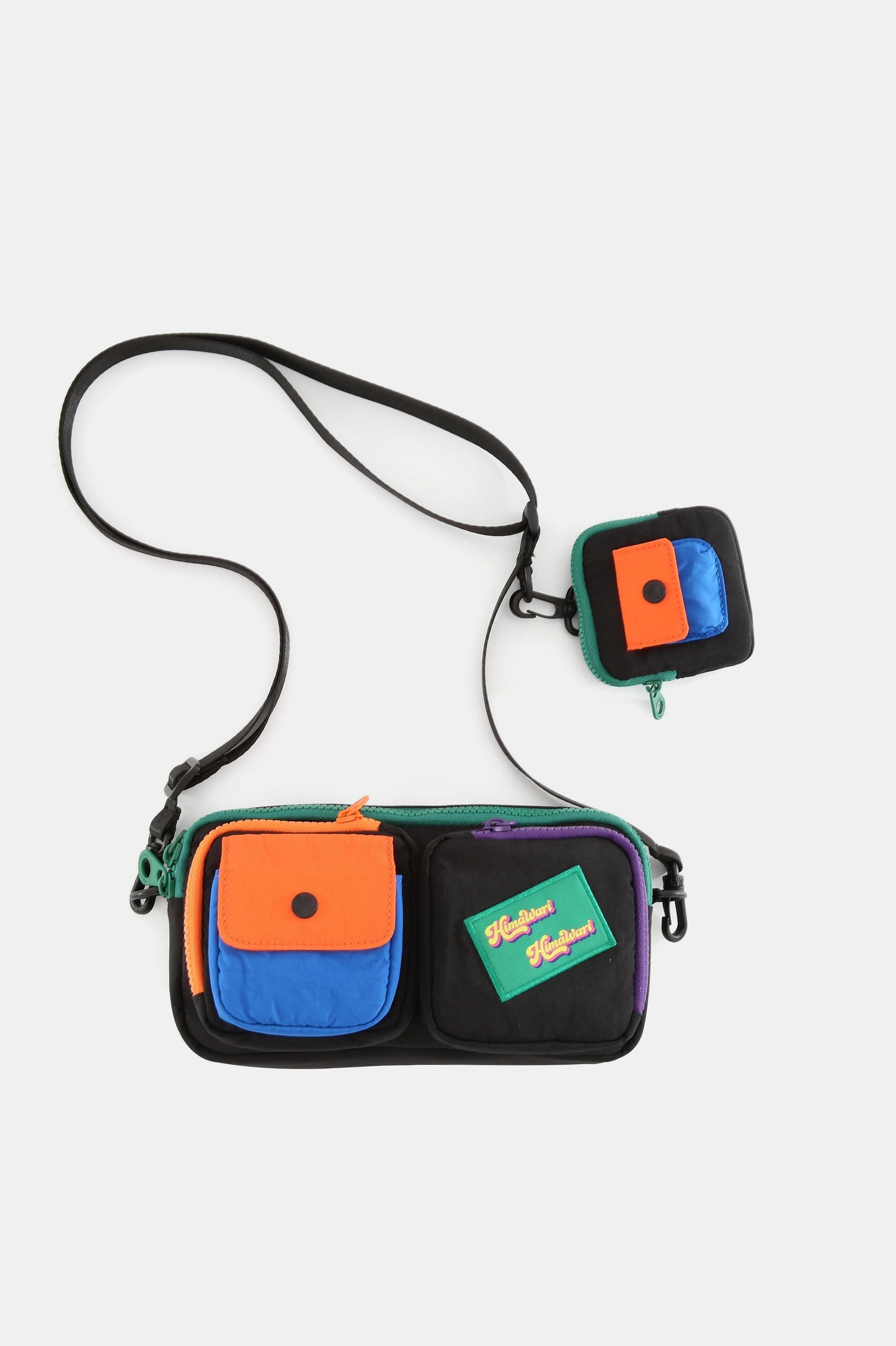 Colorful Nylon Crossbody Bag with EarPods Pouch – Medium Size, Removable Strap