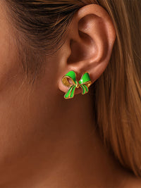 Bow Knot Enamel Earrings – 18K Gold-Plated Stainless Steel with Colorful Oil Drip Finish