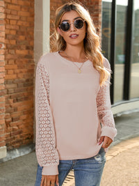 Full Size Round Neck Lace Long Sleeve T-Shirt – Elegant Style in Plus Sizes