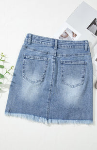 Distressed Raw Hem Heart Denim Skirt