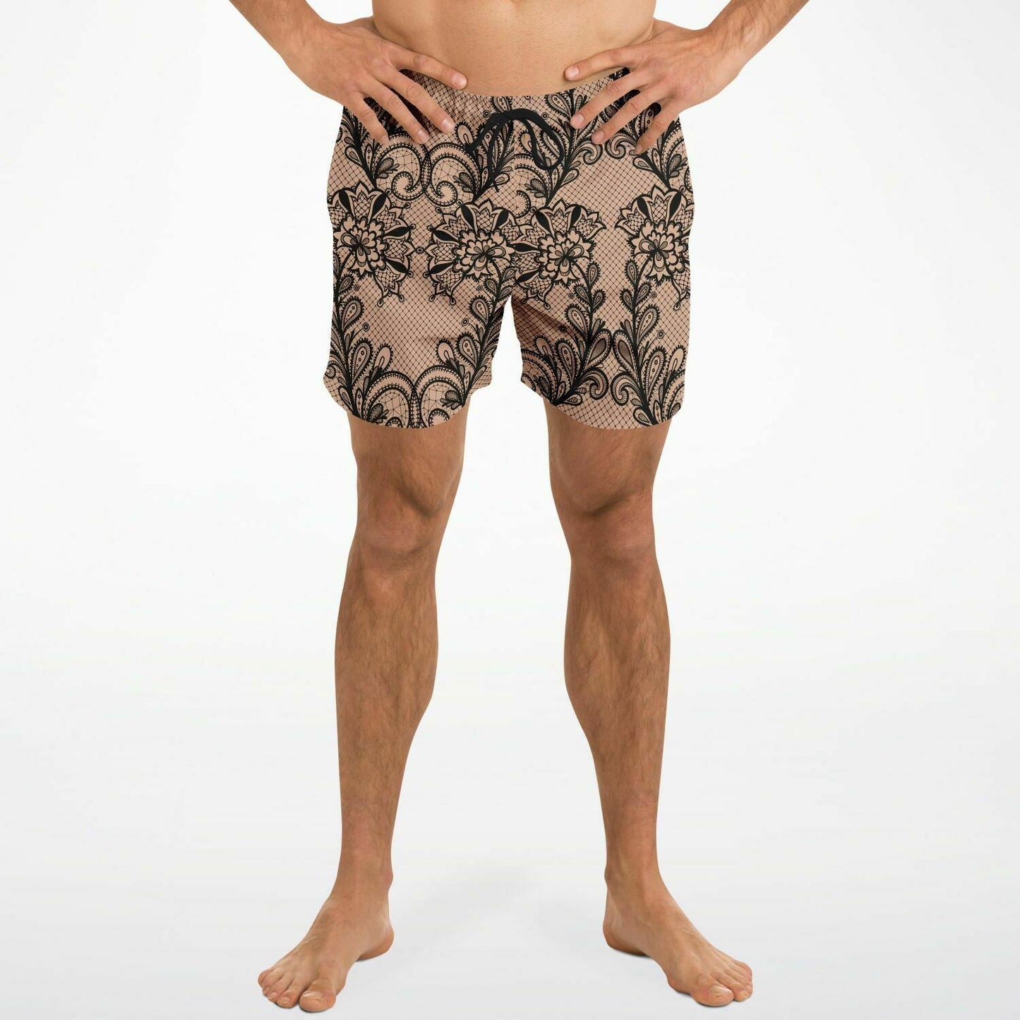 Black & Nude Lace 5.5" Men's Swim Trunks