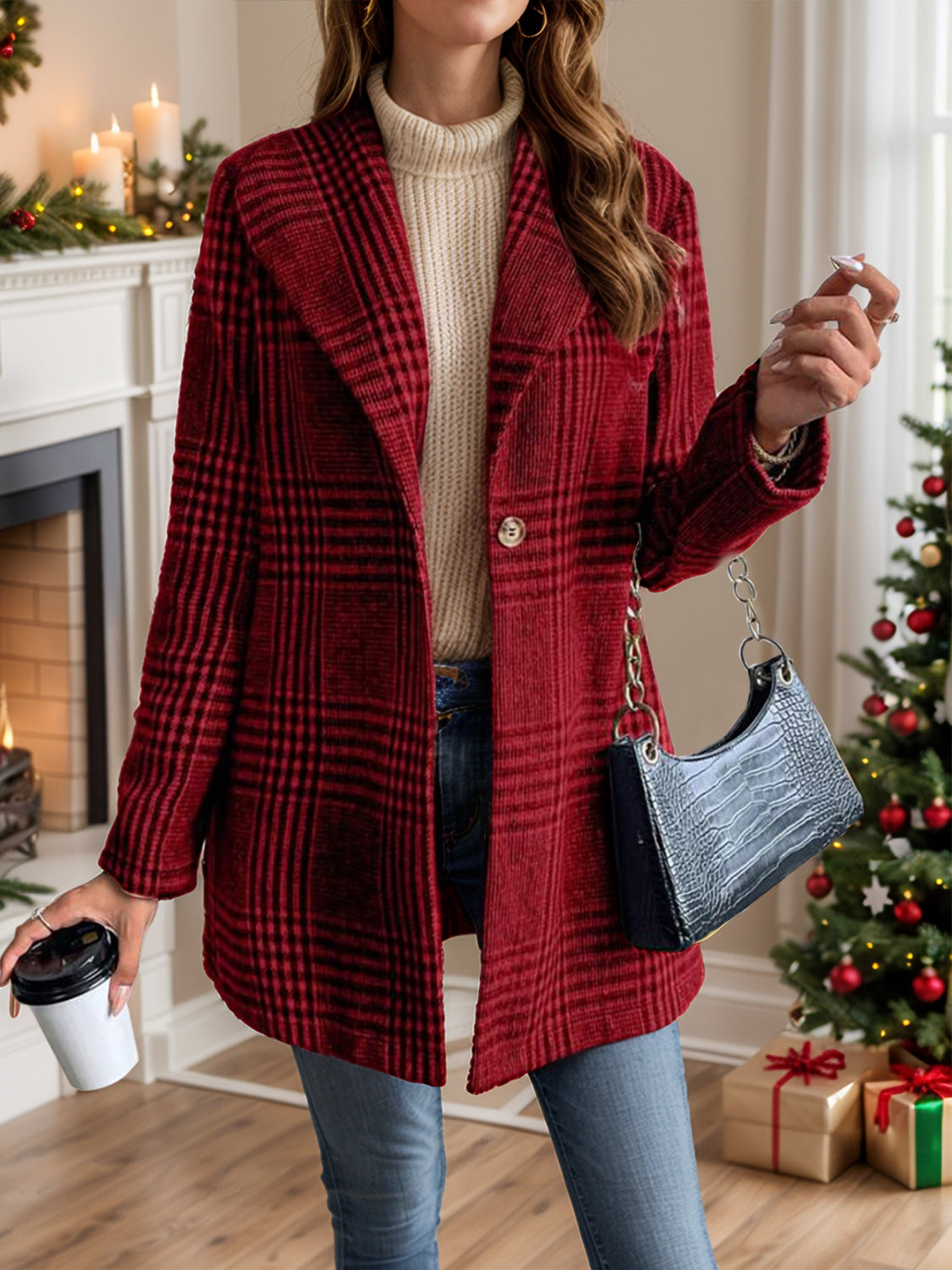 Plaid Buttoned Coat – Lightweight Longline Outerwear