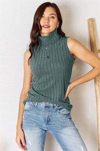 Ribbed Sleeveless Turtleneck Top – Chic & Versatile