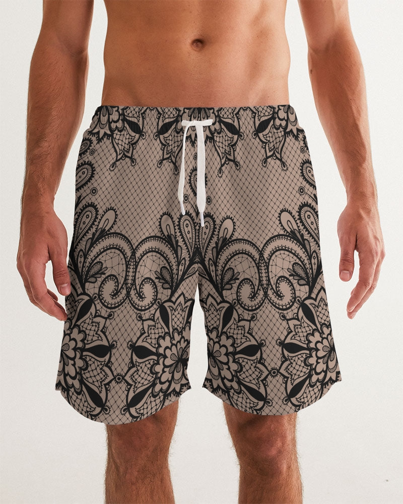 Black & Nude Lace 7" Classic Men Swim Trunk