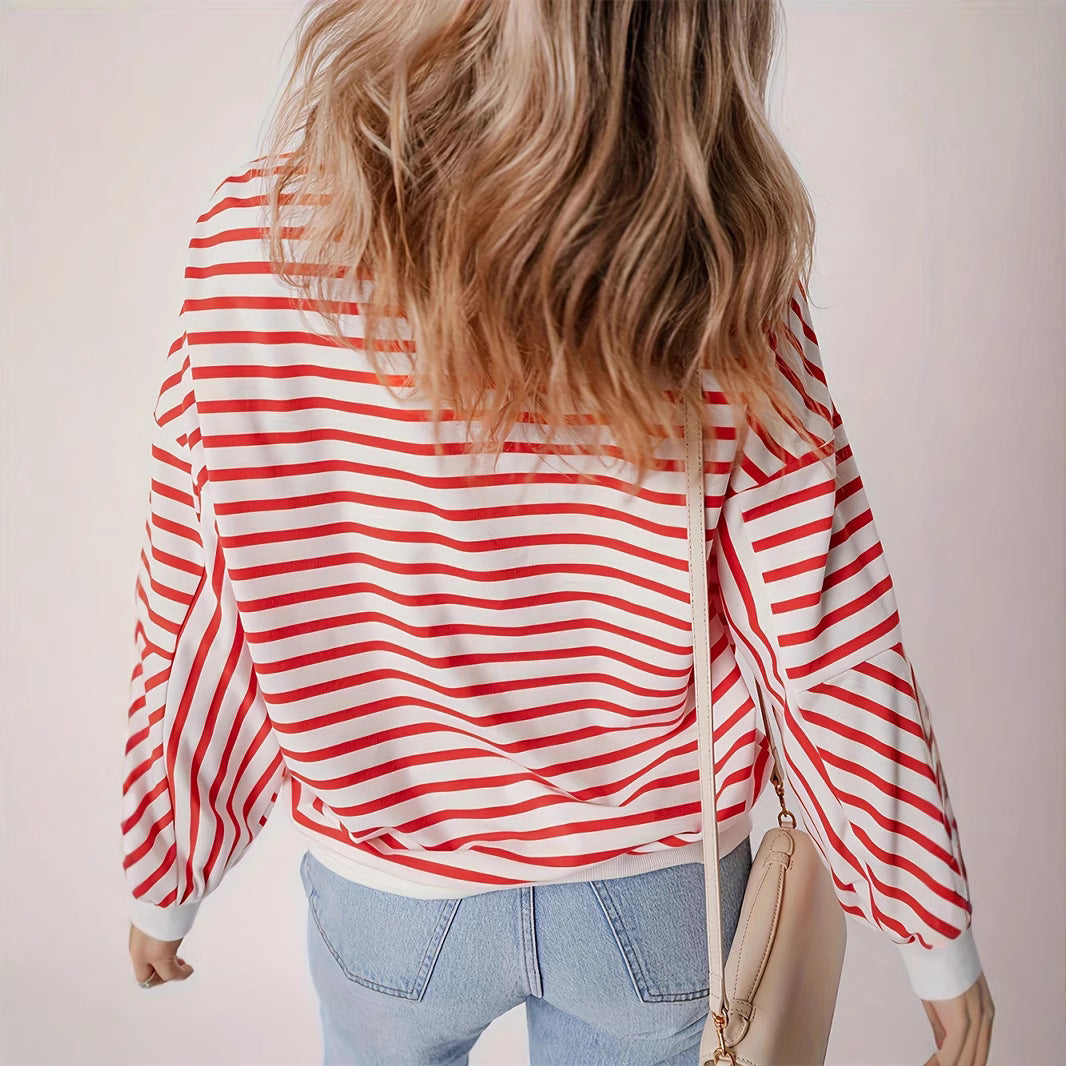 Women’s Striped Long-Sleeve Crewneck Top – Casual & Timeless Style