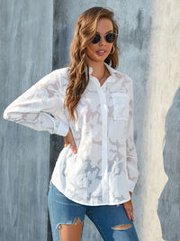 Women’s Floral Textured Button-Up Shirt – Semi-Sheer Elegance in 5 Colors