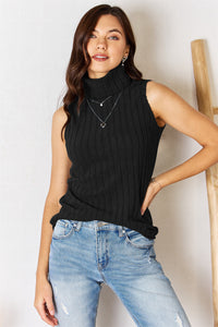 Ribbed Sleeveless Turtleneck Top – Chic & Versatile