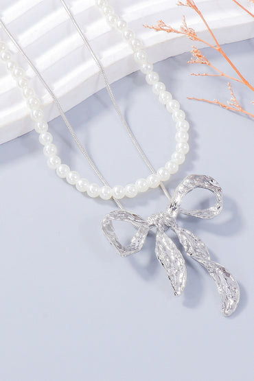 Bow & Pearl Jewelry Set – 2-Piece Necklace and Earrings