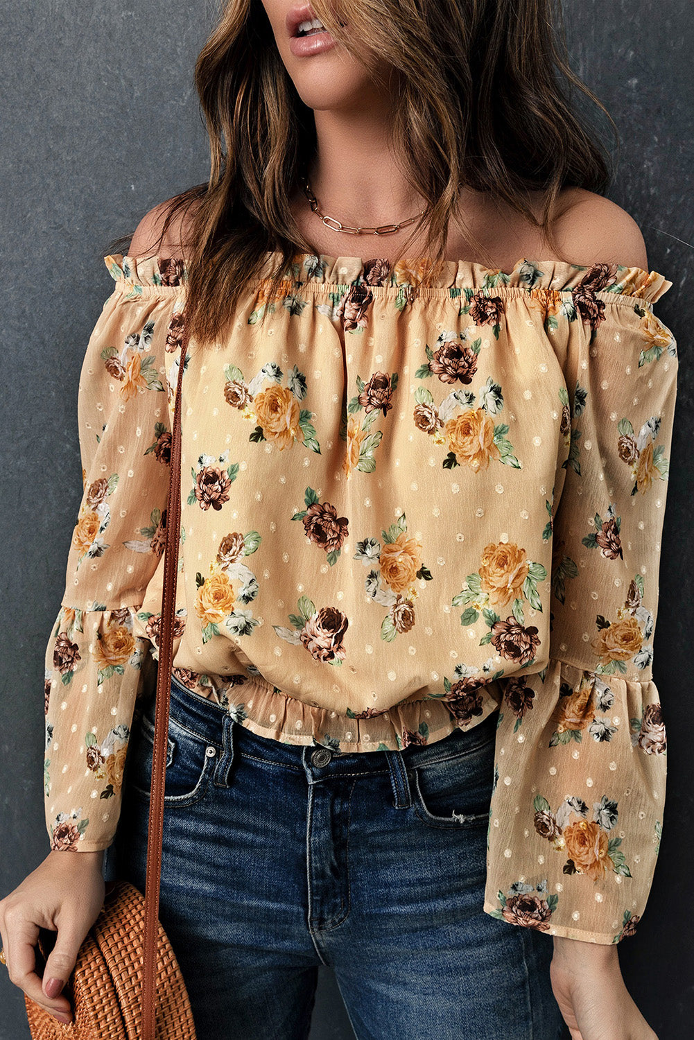 Sunlit Blossom Bell Sleeves Crop Top