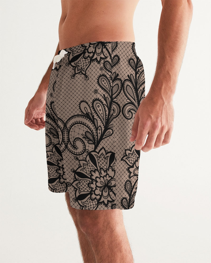 Black & Nude Lace 7" Classic Men Swim Trunk