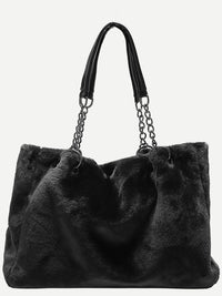 Large Faux Fur Tote Bag – Soft & Stylish Solid Color Handbag