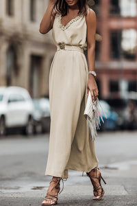 V Neck Sleeveless Maxi Dress w. Elastic Belt