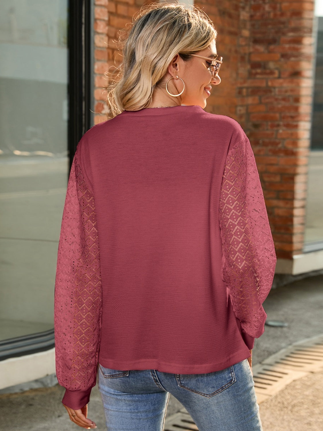 Full Size Round Neck Lace Long Sleeve T-Shirt – Elegant Style in Plus Sizes