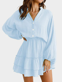 Women’s Buttoned Ruffled Mini Dress – Elegant & Flowy with Long Sleeves