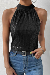 Keyhole Tie Back Sequined Tank Top