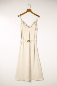 V Neck Sleeveless Maxi Dress w. Elastic Belt