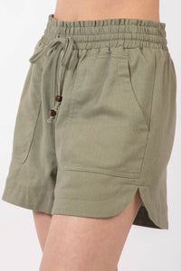 Women's Eco-Friendly Drawstring Linen Shorts with Side Pockets